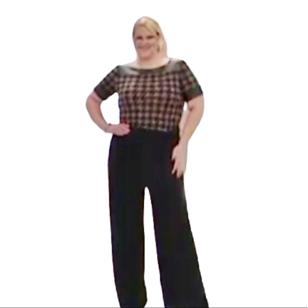 Tiana B. Brown/Black Houndstooth Print Bodice Wide Leg Jumpsuit; SZ M; NWOT
